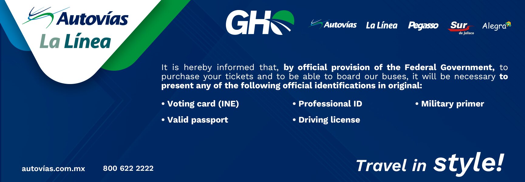 Comunicado para adquirir boletos de autobús