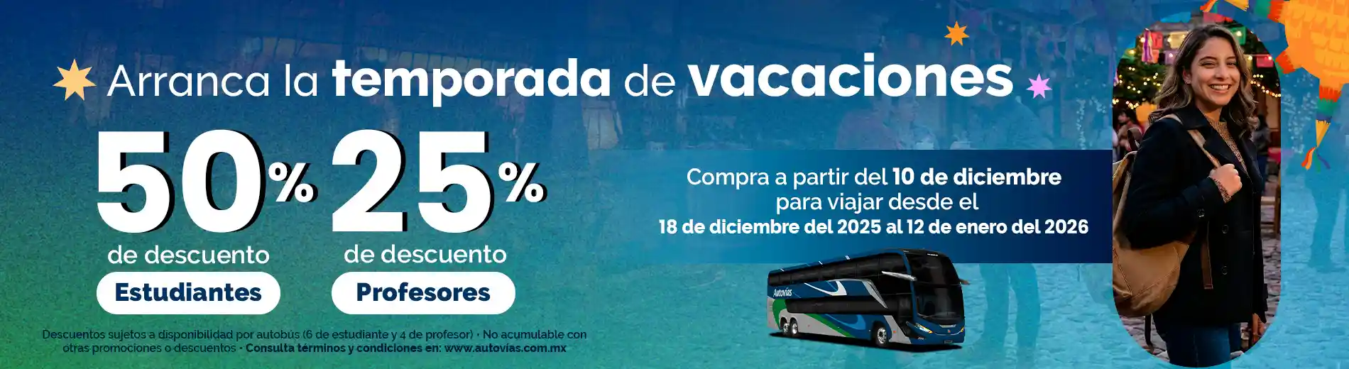 Descuentos de temporada 50% Estudiantes y 25% Profesores con Autovías