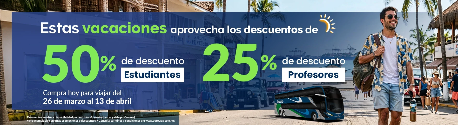 Descuentos de Temporada Semana Santa 50% Estudiantes y 25% Profesores con Autovías